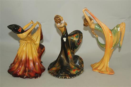 Three Wade Art Deco cellulose glazed figures of Mimi, Jeanette and Greta, 16.5 - 21cm